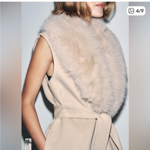 Zara Beige Long Vest with Faux Fur Trim - Picture 4 of 9